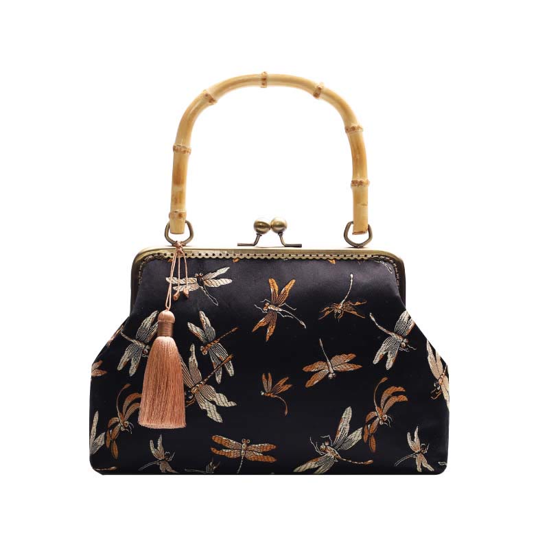 Dragonfly Crane Bamboo Leaves Plum Blossom Bamboo Handles Handbag - Image 10