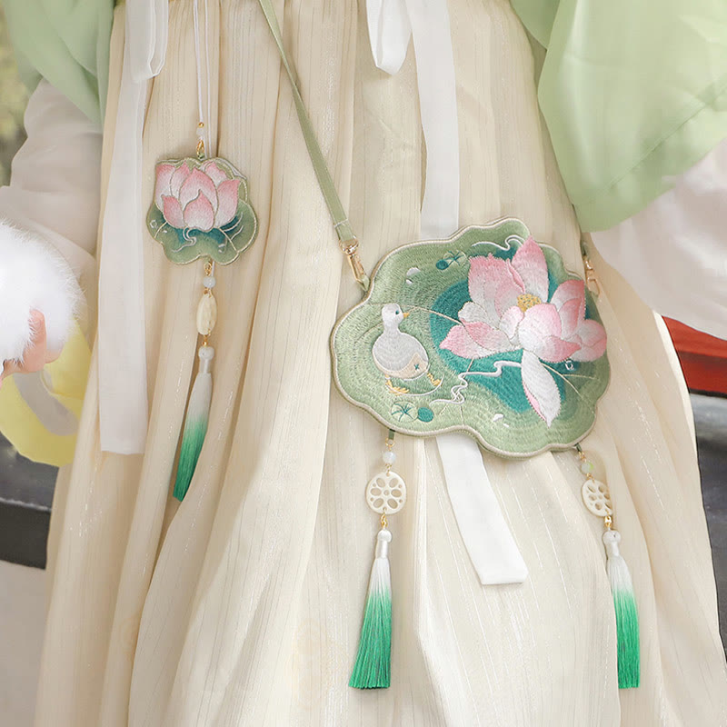 Luck Embroidery Lotus Koi Fish Rabbit Flower Hanfu Bag Crossbody Bag Shoulder Bag - Image 4
