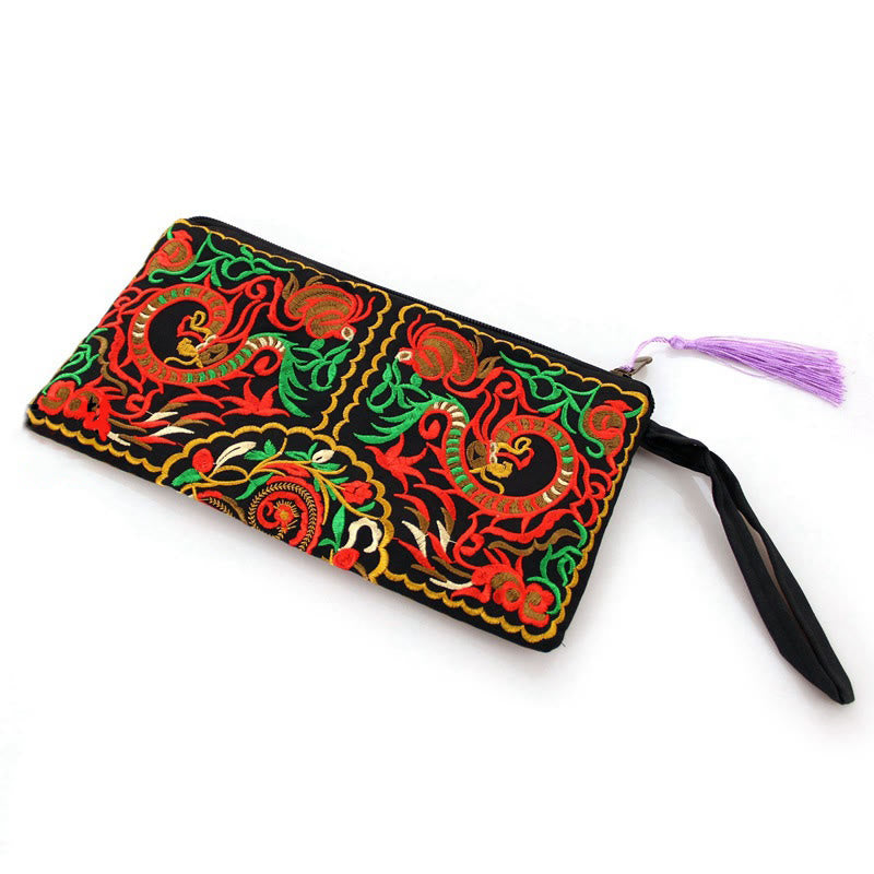 Dragon Butterfly Cosmos Flower Embroidery Wallet Shopping Purse - Image 6