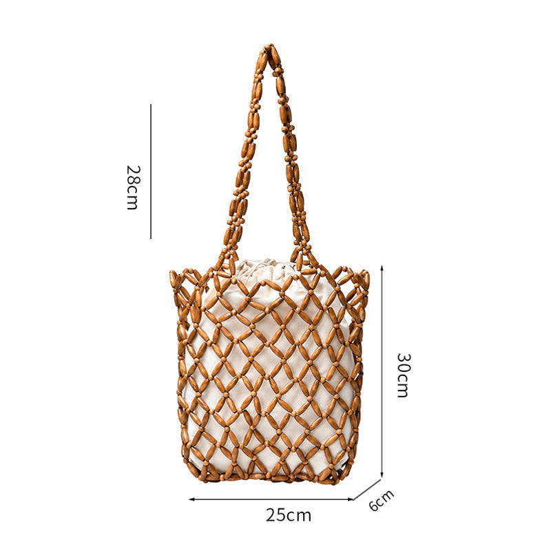 Hand-woven Wooden Beads Shoulder Bag Handbag - Image 10