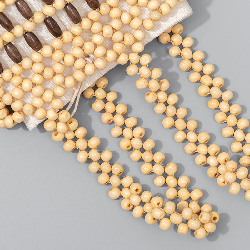 Hand-woven Bucket Portable Wooden Beads Handbag - Image 12
