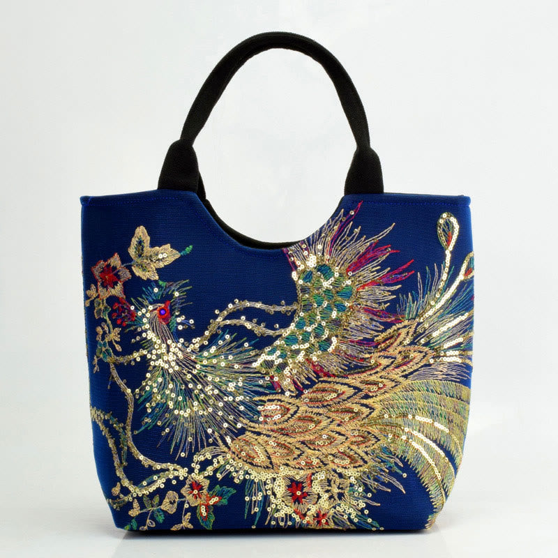 Peacock Double-sided Embroidery Tote Bag Shoulder Bag Crossbody Bag - Image 5