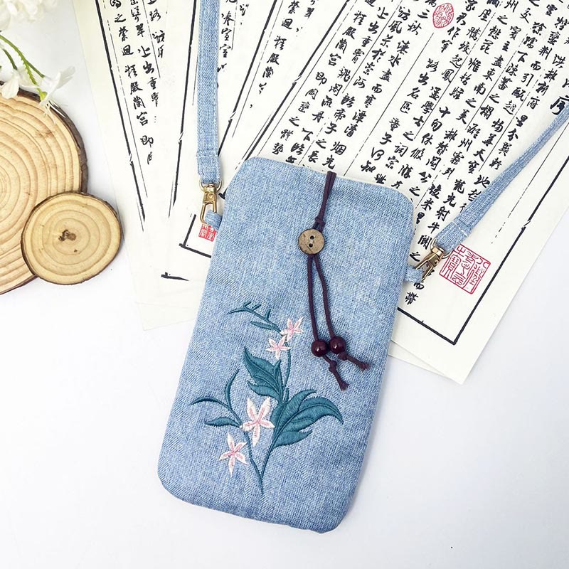 Small Embroidered Flowers Crossbody Bag Shoulder Bag Cellphone Bag 11*20cm - Image 20