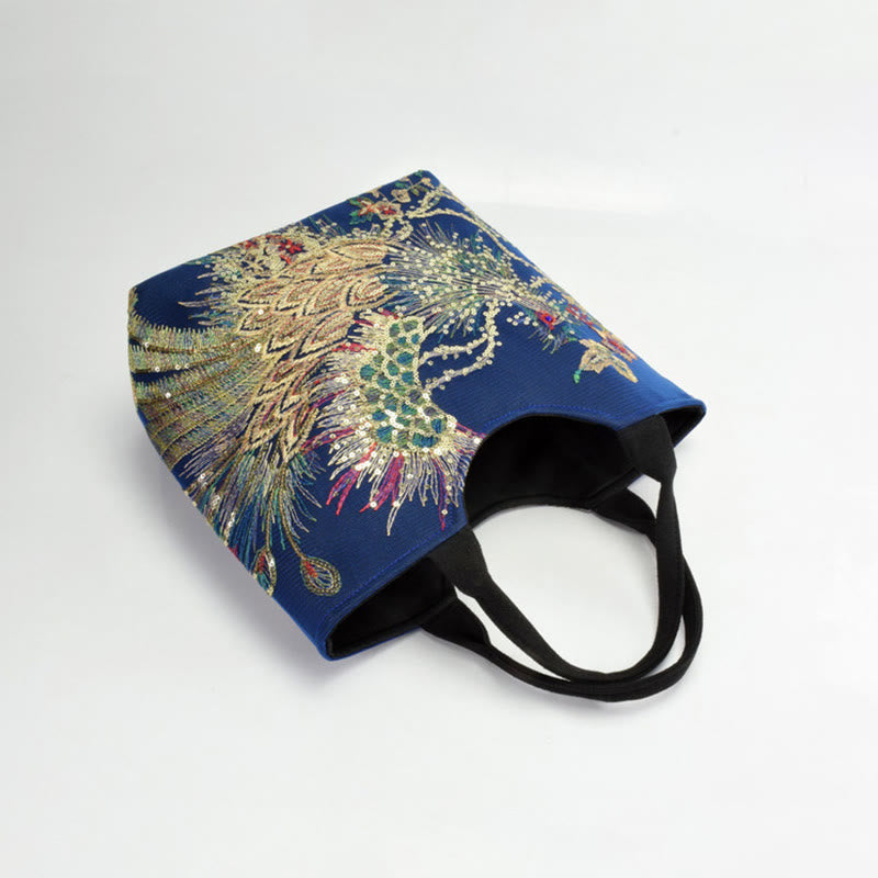 Peacock Double-sided Embroidery Tote Bag Shoulder Bag Crossbody Bag - Image 6