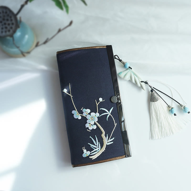 Flower Plum Peach Blossom Bamboo Double-sided Embroidery Large Capacity Cash Holder Wallet Shopping Purse - Image 23