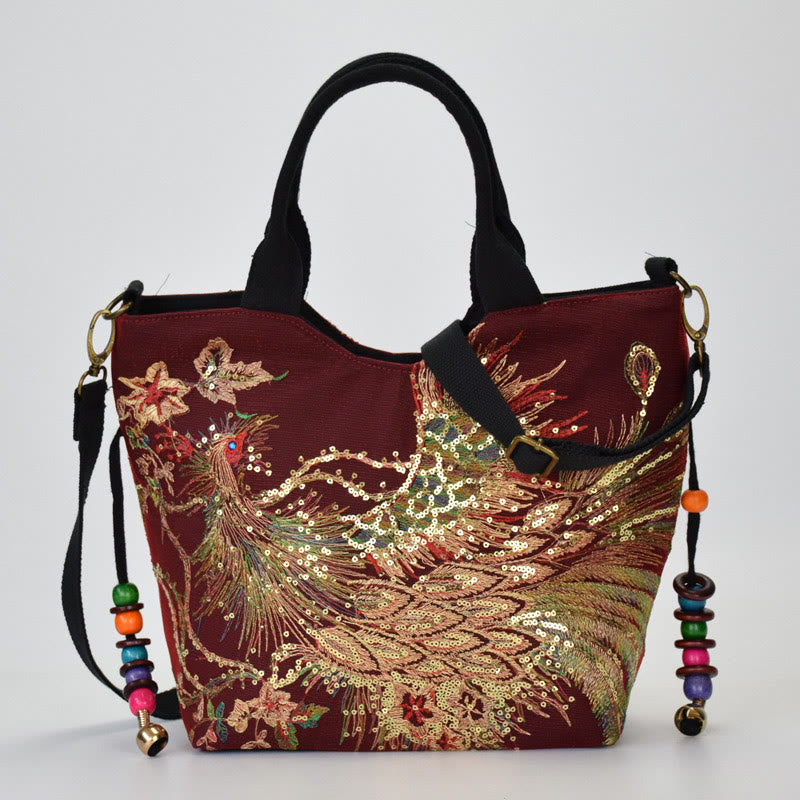 Peacock Double-sided Embroidery Tote Bag Shoulder Bag Crossbody Bag - Image 18