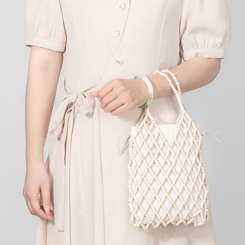 Hand-woven Mesh Hollow Wooden Beads Handbag - Image 5