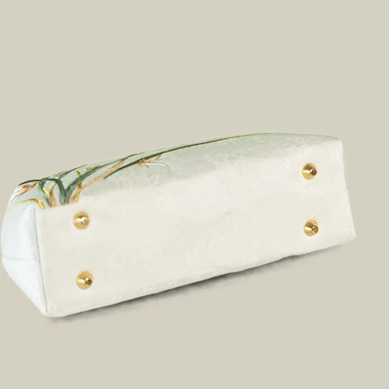 Orchid Bloom Embroidered Kiss-Lock Handbag with Pearl Handle - Image 15