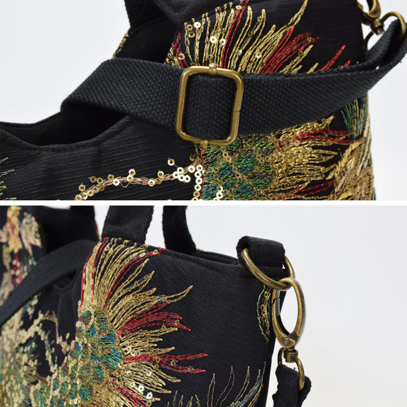 Peacock Double-sided Embroidery Tote Bag Shoulder Bag Crossbody Bag - Image 11