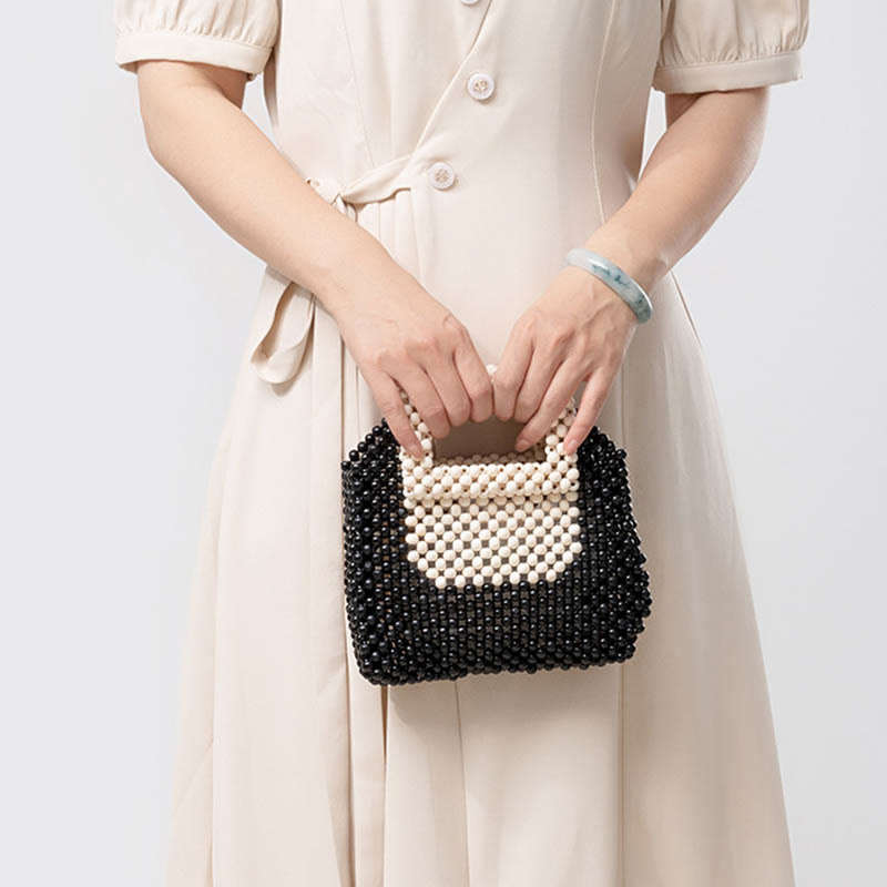 Hand-woven Wooden Beads Square Tote Handbag - Image 11