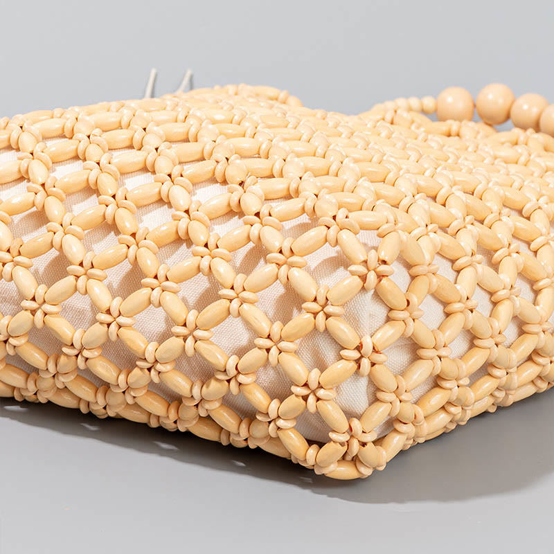 Hand-woven Fishing Line Braiding Mesh Hollow Wooden Beads Handbag - Image 4