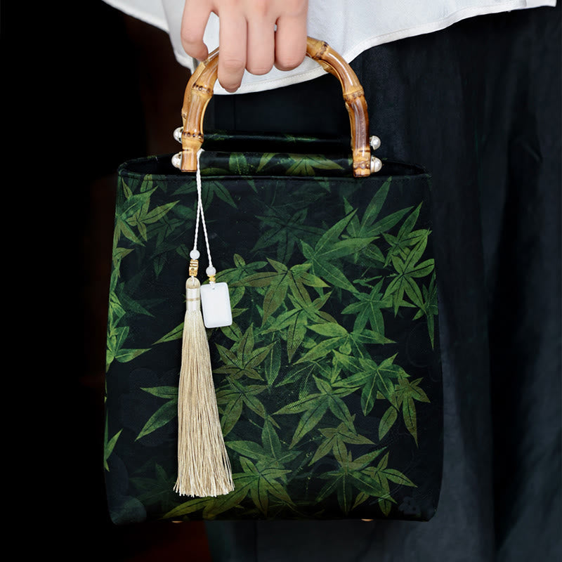 Bamboo Leaves Butterfly Koi Fish Bamboo Handles Handbag - Image 14