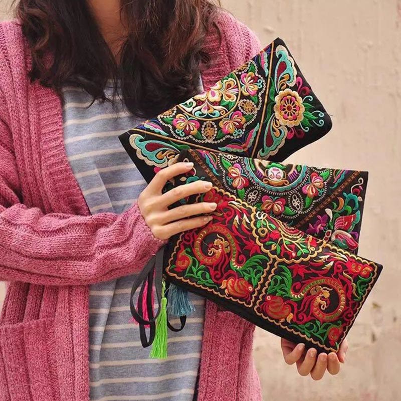Dragon Butterfly Cosmos Flower Embroidery Wallet Shopping Purse - Image 2