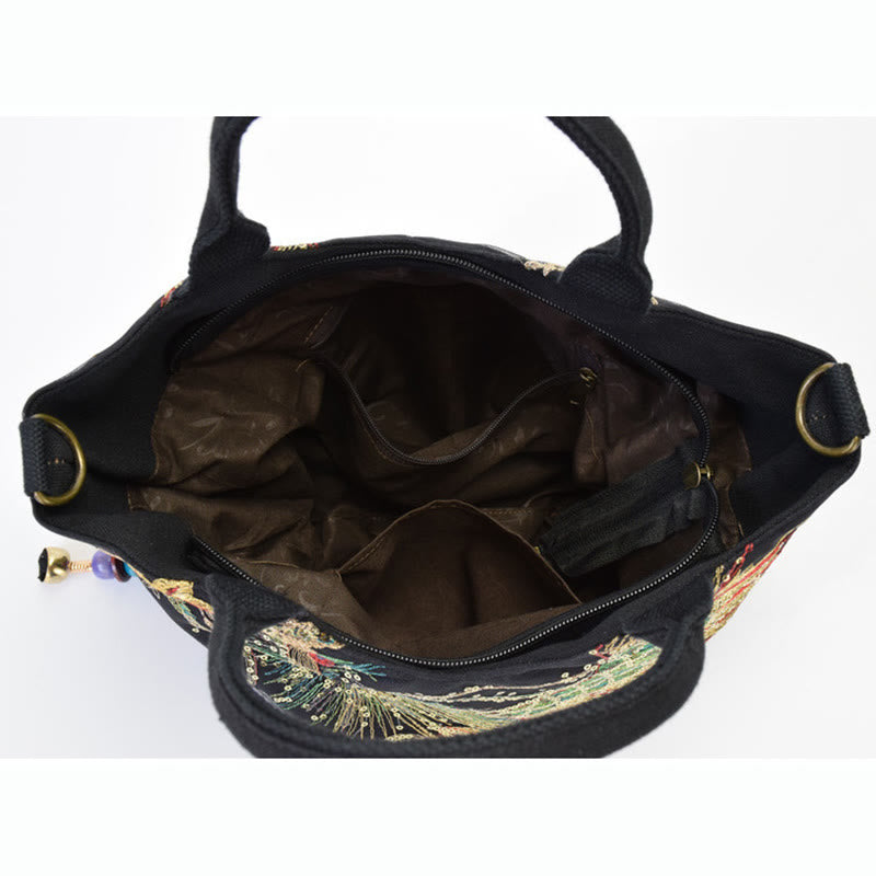 Peacock Double-sided Embroidery Tote Bag Shoulder Bag Crossbody Bag - Image 3