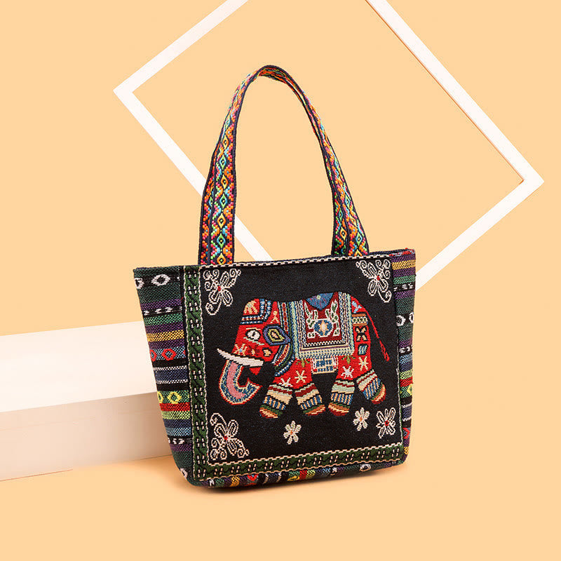 Elephant Butterfly Embroidered Large Capacity Canvas Tote Bag Shoulder Bag - Image 15