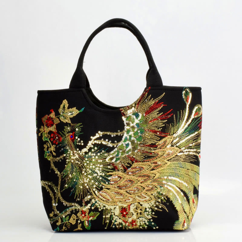 Peacock Double-sided Embroidery Tote Bag Shoulder Bag Crossbody Bag - Image 17
