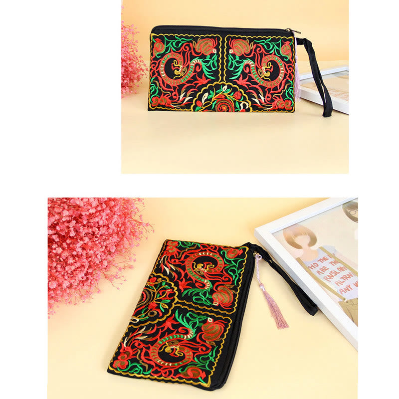 Dragon Butterfly Cosmos Flower Embroidery Wallet Shopping Purse - Image 8