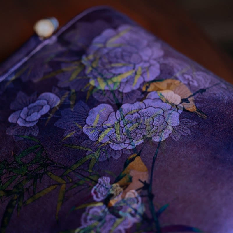 Purple Magpie Birds Branches Bamboo Handles Handbag - Image 6