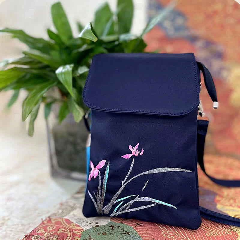 Waterproof Handmade Embroidered Lotus Flowers Crossbody Bag Shoulder Bag Cellphone Bag - Image 29