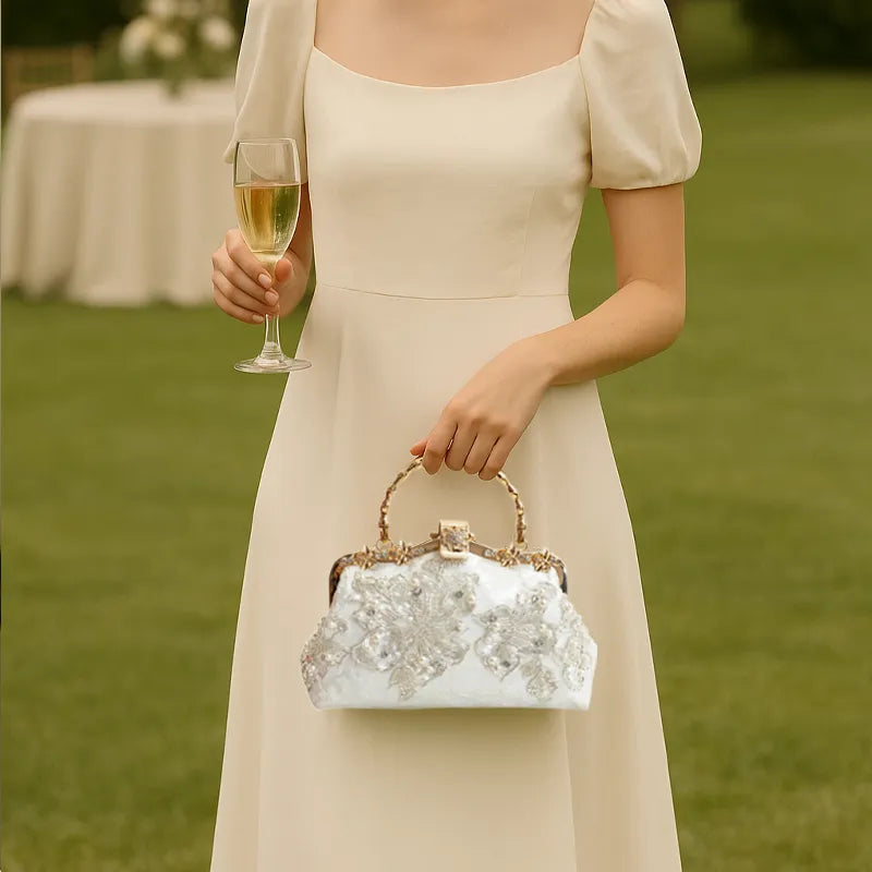 Floral Embroidery Evening White Bridal Clutch - 이미지 2