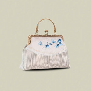 Butterfly Embroidered Tassel White Evening Bag