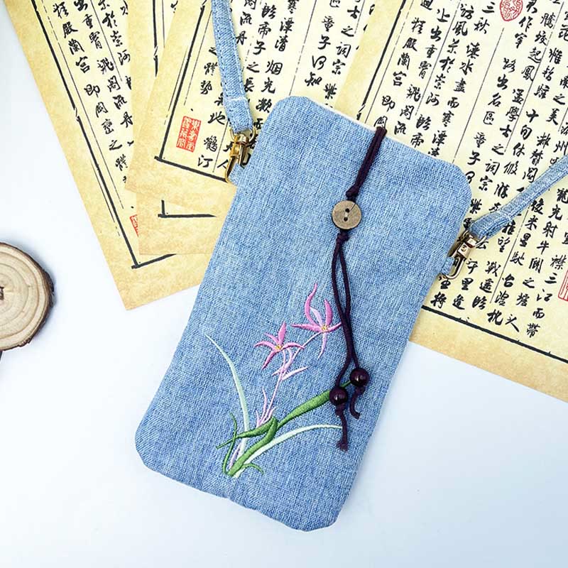 Small Embroidered Flowers Crossbody Bag Shoulder Bag Cellphone Bag 11*20cm - Image 26
