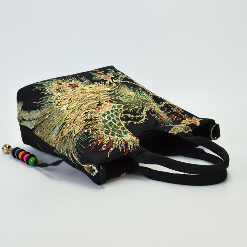 Peacock Double-sided Embroidery Tote Bag Shoulder Bag Crossbody Bag - Image 16