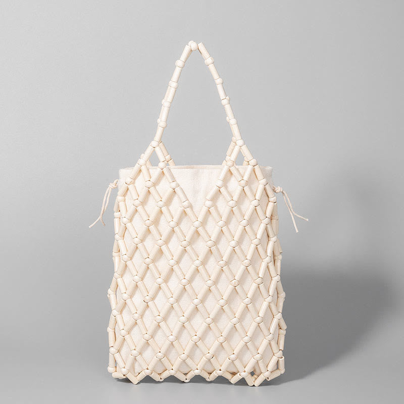 Hand-woven Mesh Hollow Wooden Beads Handbag - Image 4