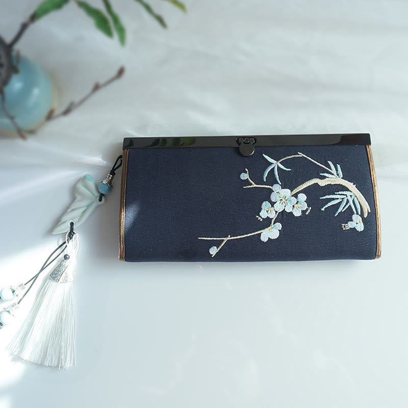Flower Plum Peach Blossom Bamboo Double-sided Embroidery Large Capacity Cash Holder Wallet Shopping Purse - Image 25