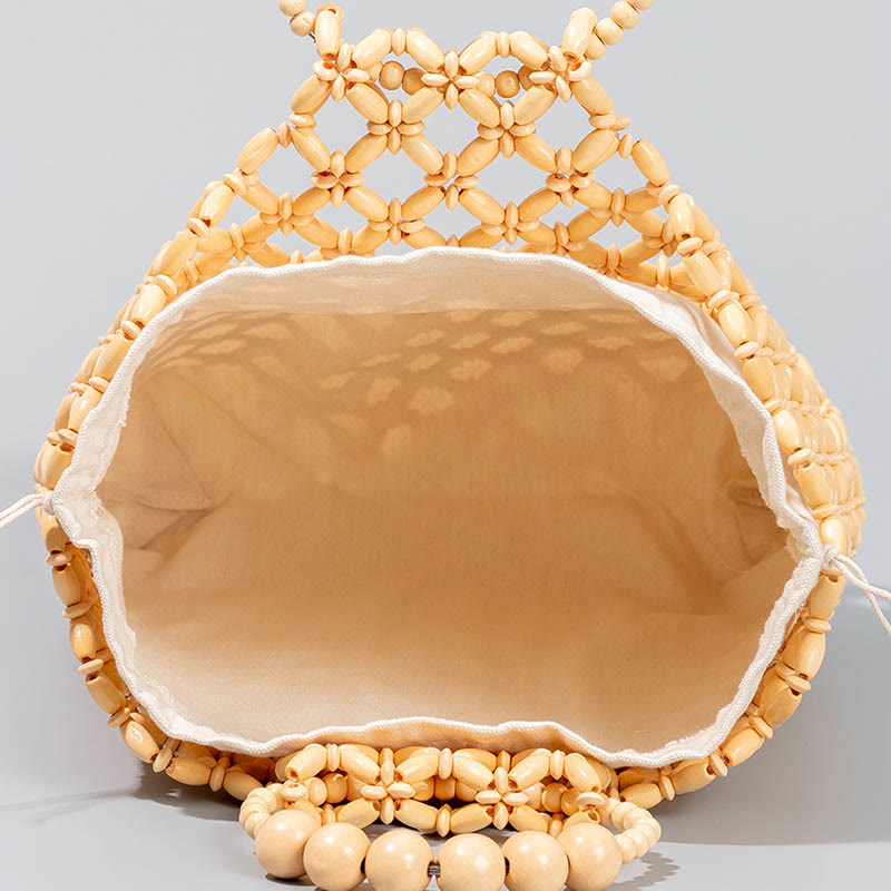 Hand-woven Fishing Line Braiding Mesh Hollow Wooden Beads Handbag - Image 3