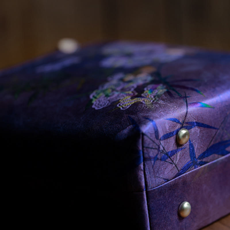 Purple Magpie Birds Branches Bamboo Handles Handbag - Image 7