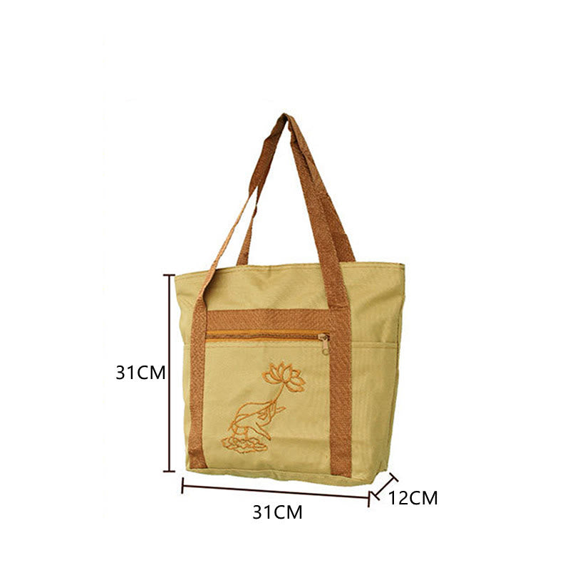 Spiritual Mind Practice Lotus Embroidery Pattern Canvas Shoulder Bag Tote Bag - Image 7
