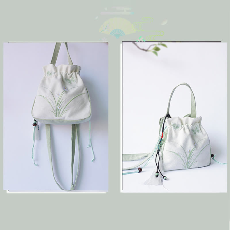 Handmade Embroidered Flowers Canvas Tote Shoulder Bag Handbag - Image 7