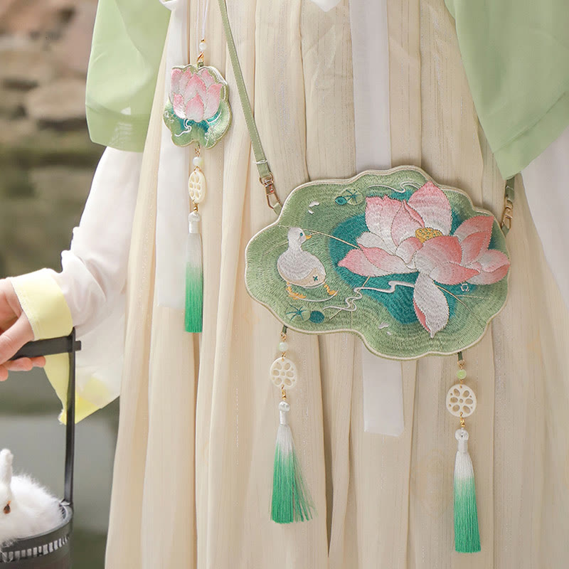 Luck Embroidery Lotus Koi Fish Rabbit Flower Hanfu Bag Crossbody Bag Shoulder Bag - Image 3
