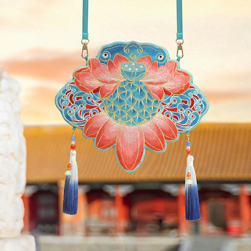Luck Embroidery Lotus Koi Fish Rabbit Flower Hanfu Bag Crossbody Bag Shoulder Bag - Image 33