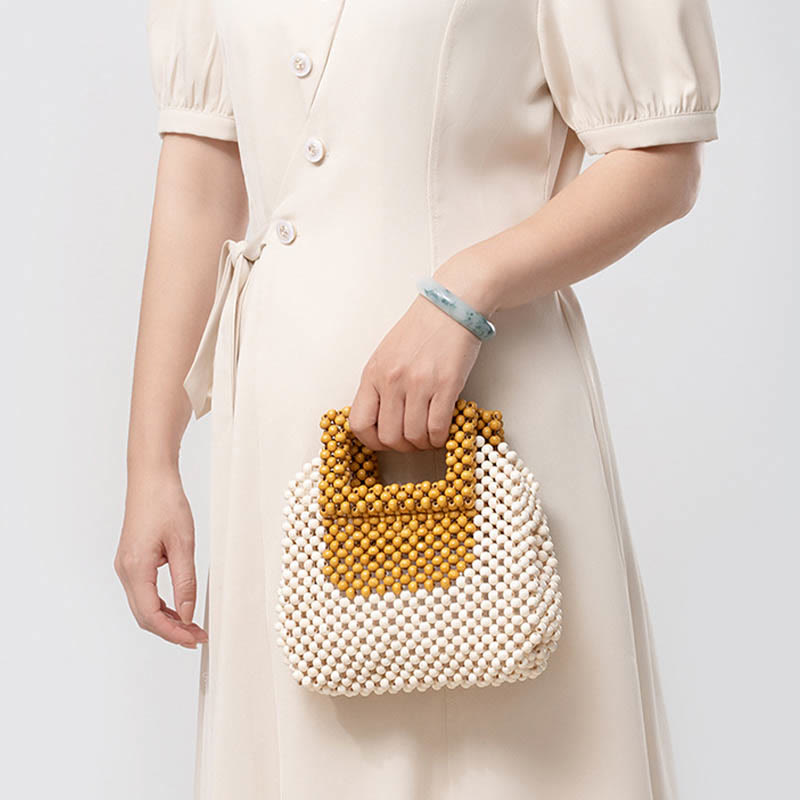 Hand-woven Wooden Beads Square Tote Handbag - Image 8