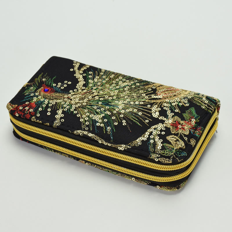 Peacock Double-sided Embroidery Cash Holder Wallet Shopping Purse - Image 10