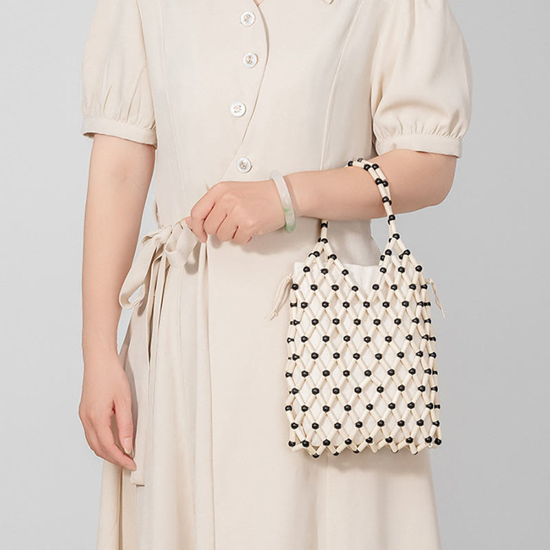 Hand-woven Mesh Hollow Wooden Beads Handbag - Image 19