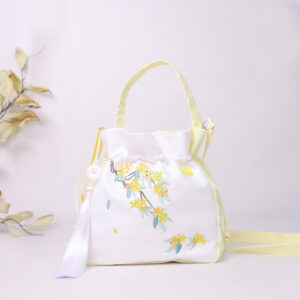 Buddha Stones Embroidered Osmanthus Peony Grape Cat Cotton Linen Tote Crossbody Bag Shoulder Bag Handbag
