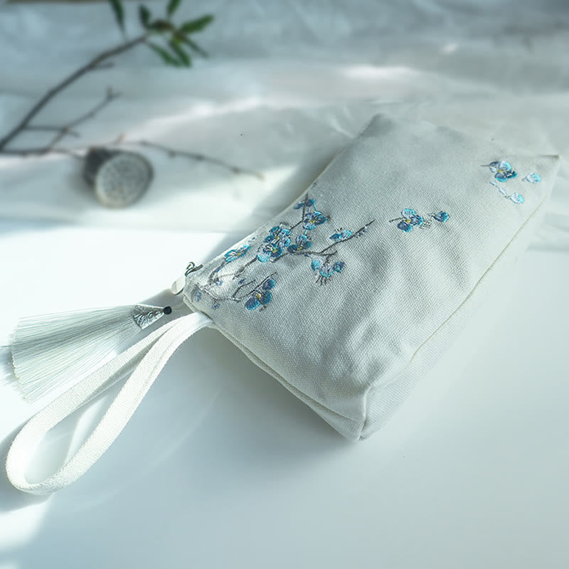 Small Flower Plum Cherry Crane Peach Blossom Embroidery Canvas Wallet Shopping Purse - Image 21