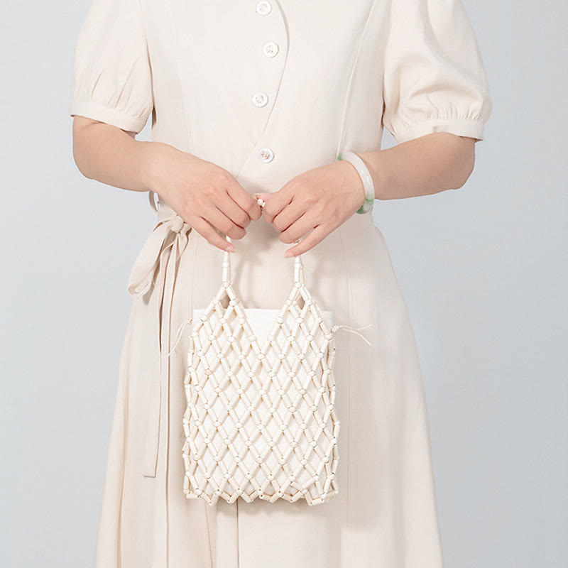 Hand-woven Mesh Hollow Wooden Beads Handbag - Image 6