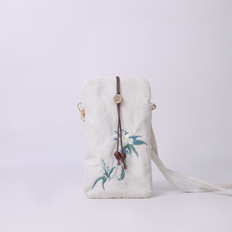 Small Embroidered Flowers Crossbody Bag Shoulder Bag Cellphone Bag 11*20cm - Image 14