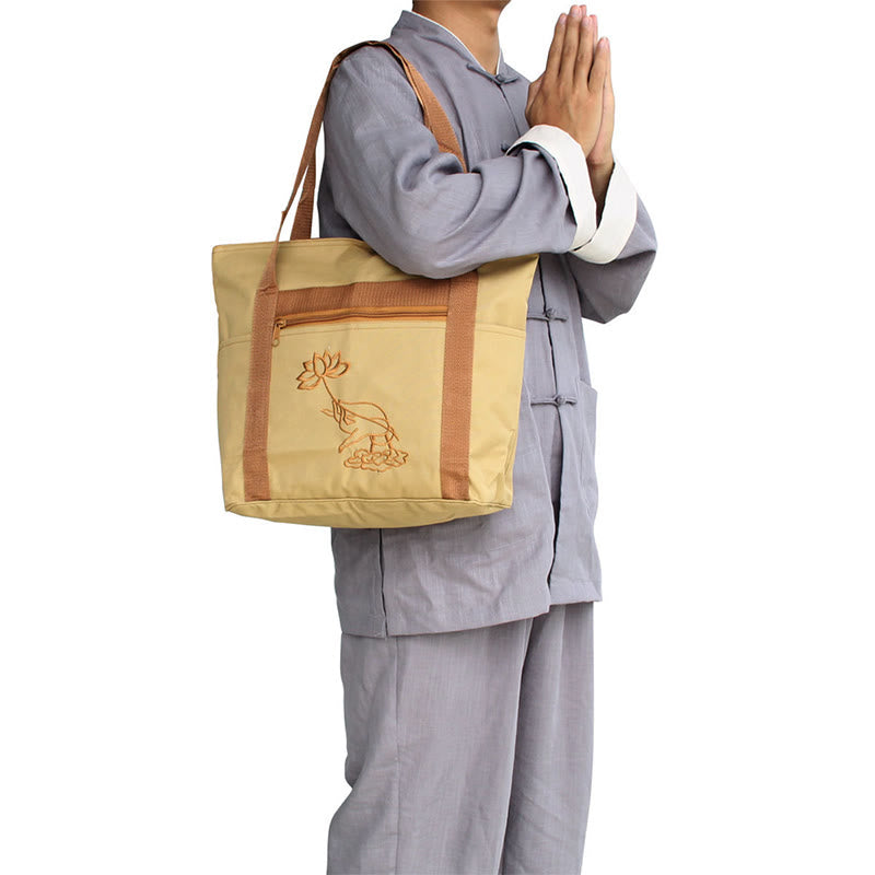Spiritual Mind Practice Lotus Embroidery Pattern Canvas Shoulder Bag Tote Bag - Image 8