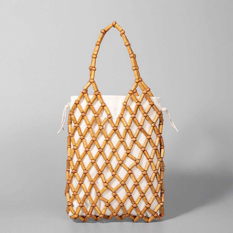Hand-woven Mesh Hollow Wooden Beads Handbag - Image 7