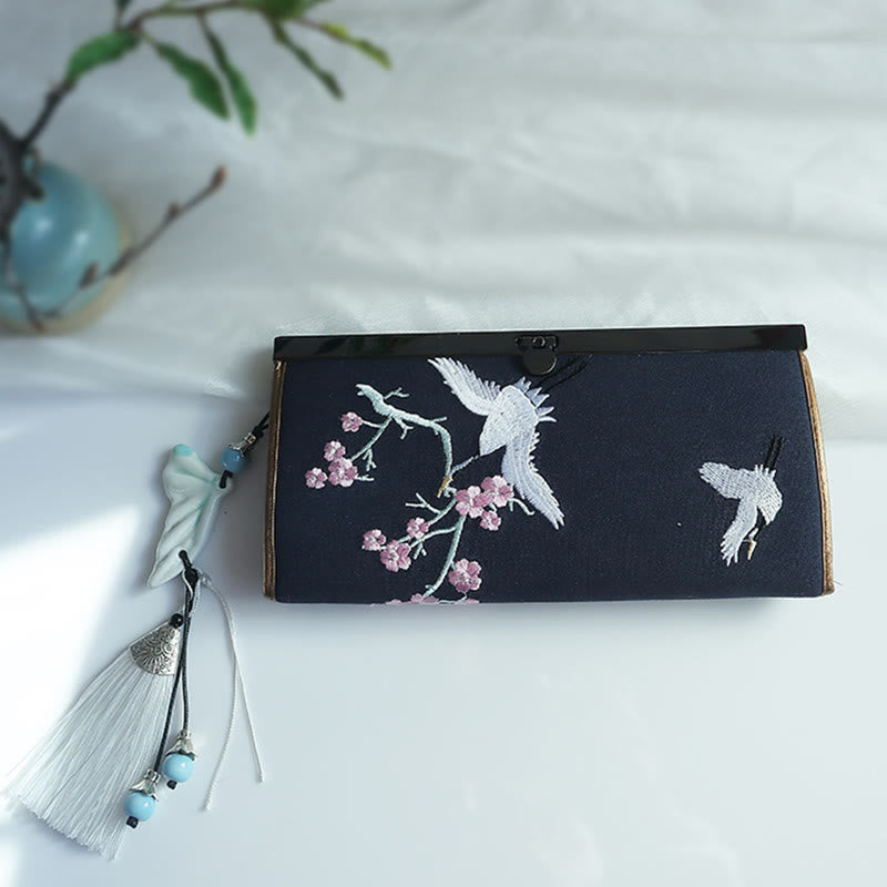 Flower Plum Peach Blossom Bamboo Double-sided Embroidery Large Capacity Cash Holder Wallet Shopping Purse - Image 27