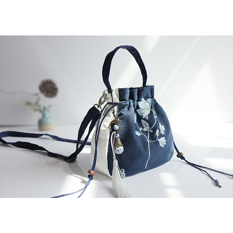 Handmade Embroidered Flowers Canvas Tote Shoulder Bag Handbag - Image 22