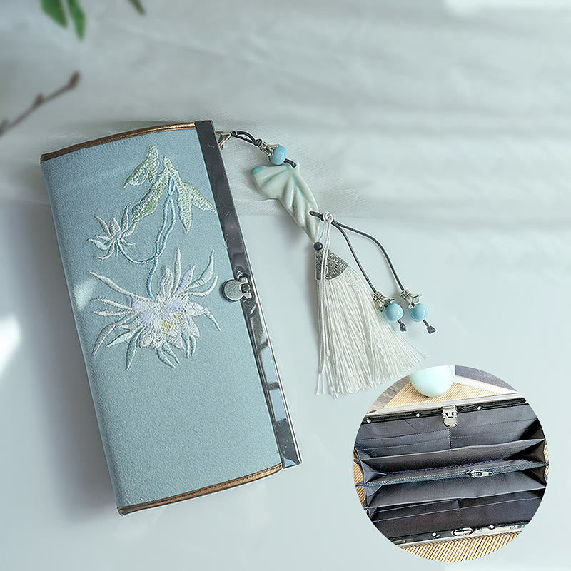 Flower Plum Peach Blossom Bamboo Double-sided Embroidery Large Capacity Cash Holder Wallet Shopping Purse - Image 2