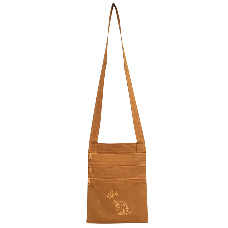 Spiritual Mind Practice Lotus Embroidered Cotton Shoulder Bag Crossbody Bag - Image 3