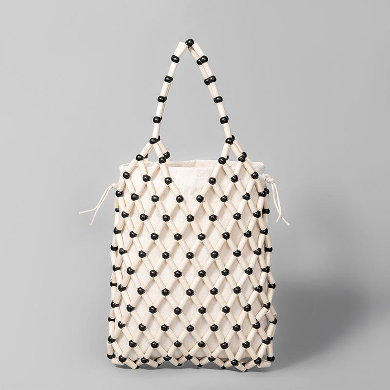 Hand-woven Mesh Hollow Wooden Beads Handbag - Image 18