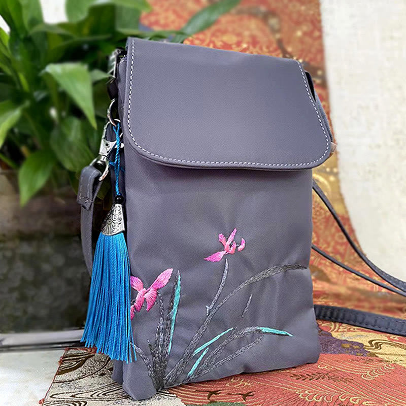 Waterproof Handmade Embroidered Lotus Flowers Crossbody Bag Shoulder Bag Cellphone Bag - Image 28